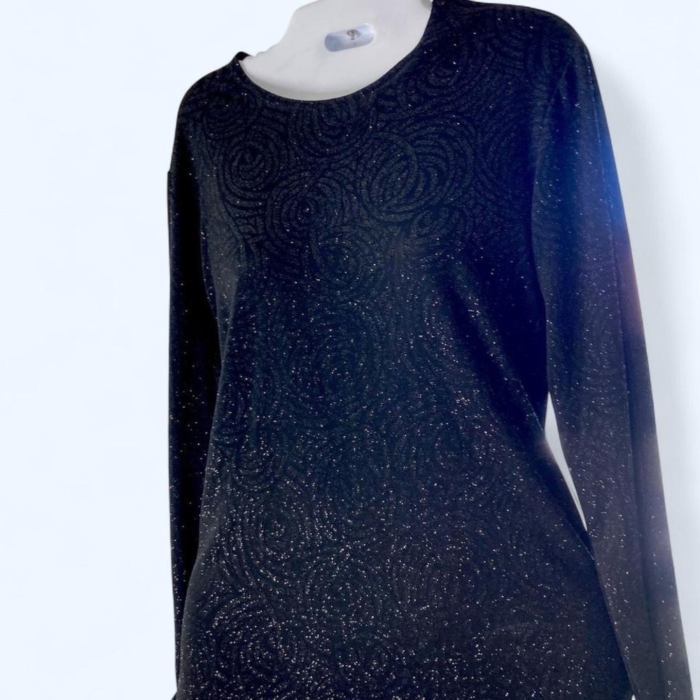 Elegant Black Long Sleeve Sparkly Top Notations S